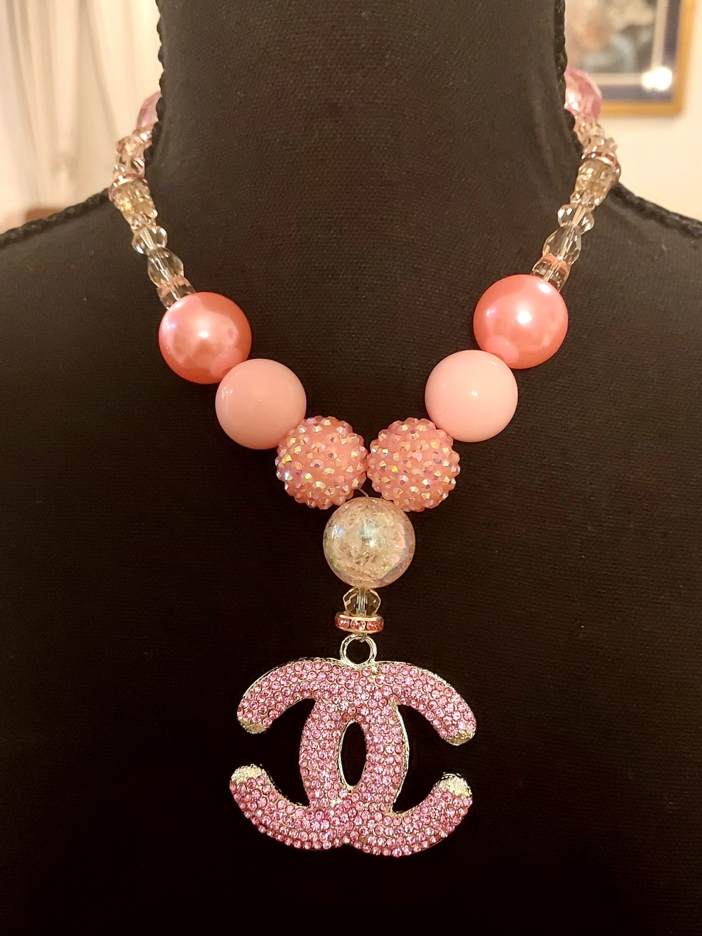 Pink Crystal Interlocking Pendant Necklace